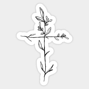 Twig Cross, A Simple Floral Black Cross Sticker